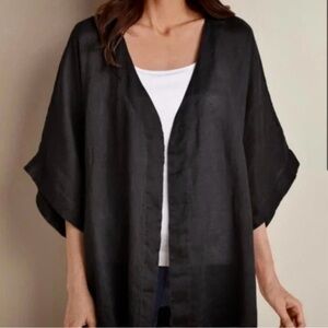 Soft Surroundings Black 100% Linen Open Wide Sleeve Beachy Long Cardigan Small